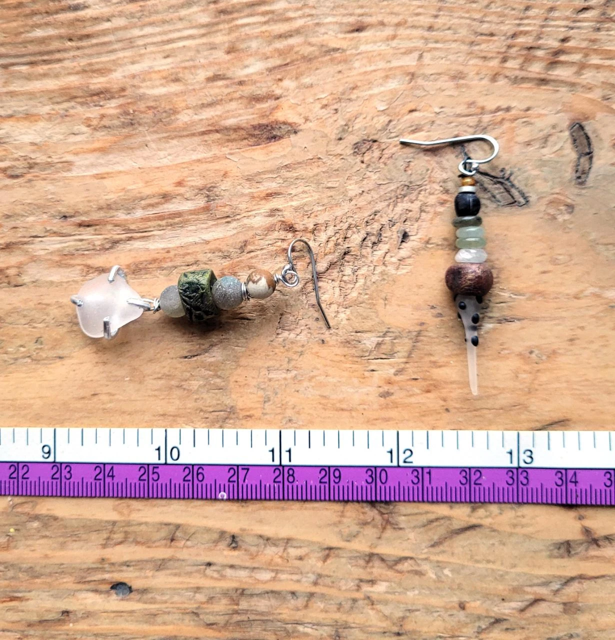 Eclectic, asymmetrical, tribal, grungy earrings: glass pebbles.. – photo 8
